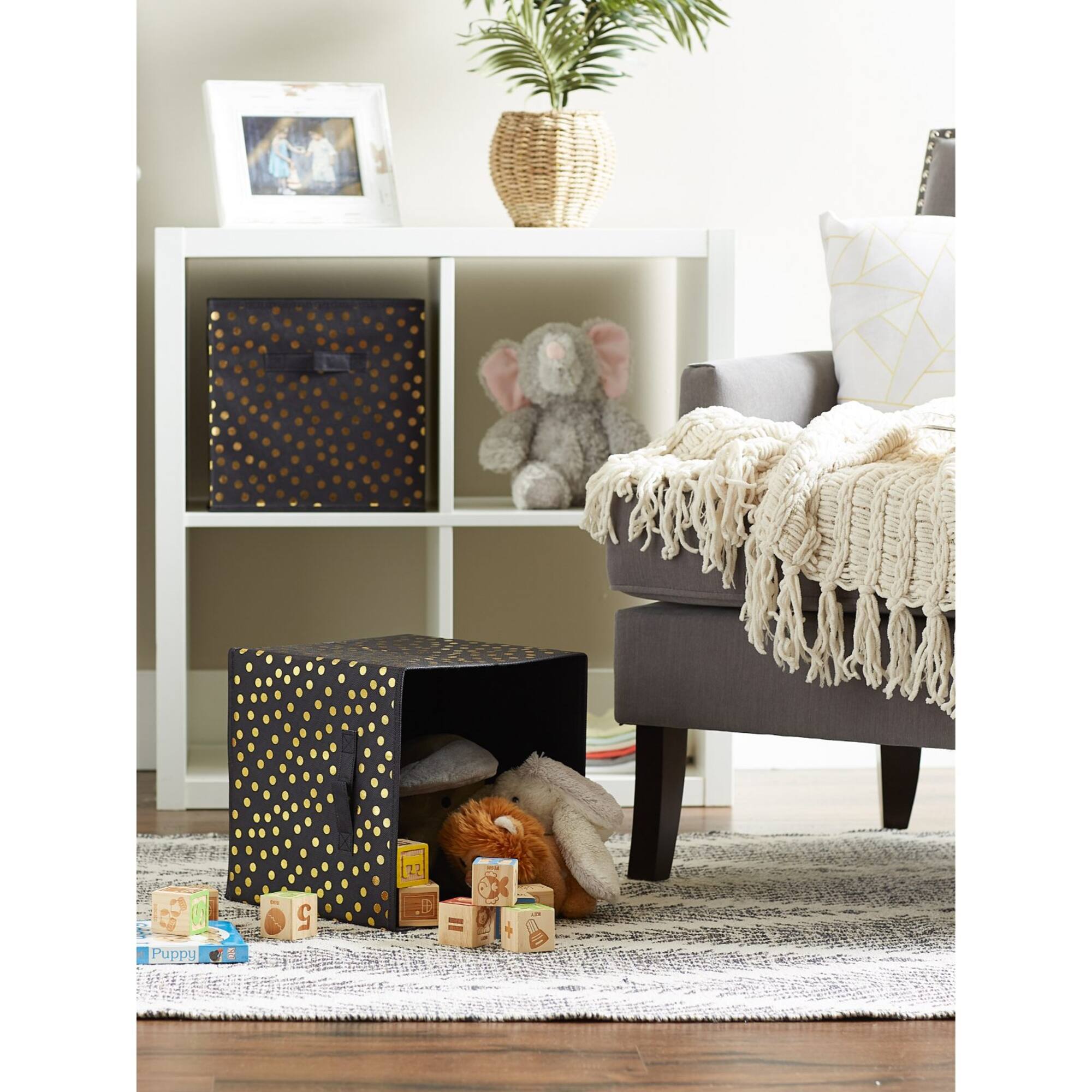 DII® 11" Black & Gold Dots Storage Cube, 2ct.